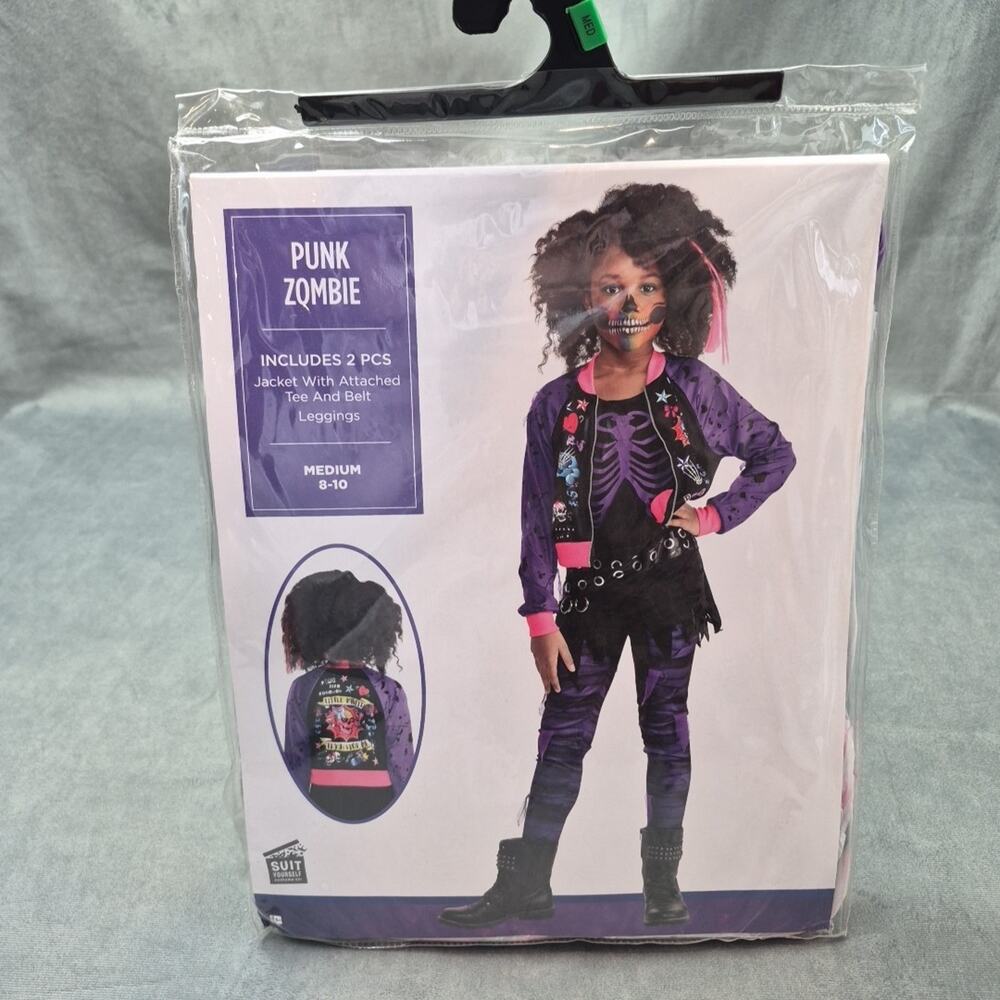Zombie Punk Halloween Costume AMSCAN Girls Medium 8-10 2 Piece Pink Purple Black - Picture 2 of 7
